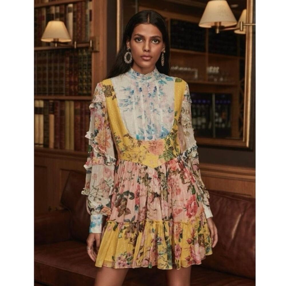 HEMANT & NANDITA Floral Metallic Mini Dress
